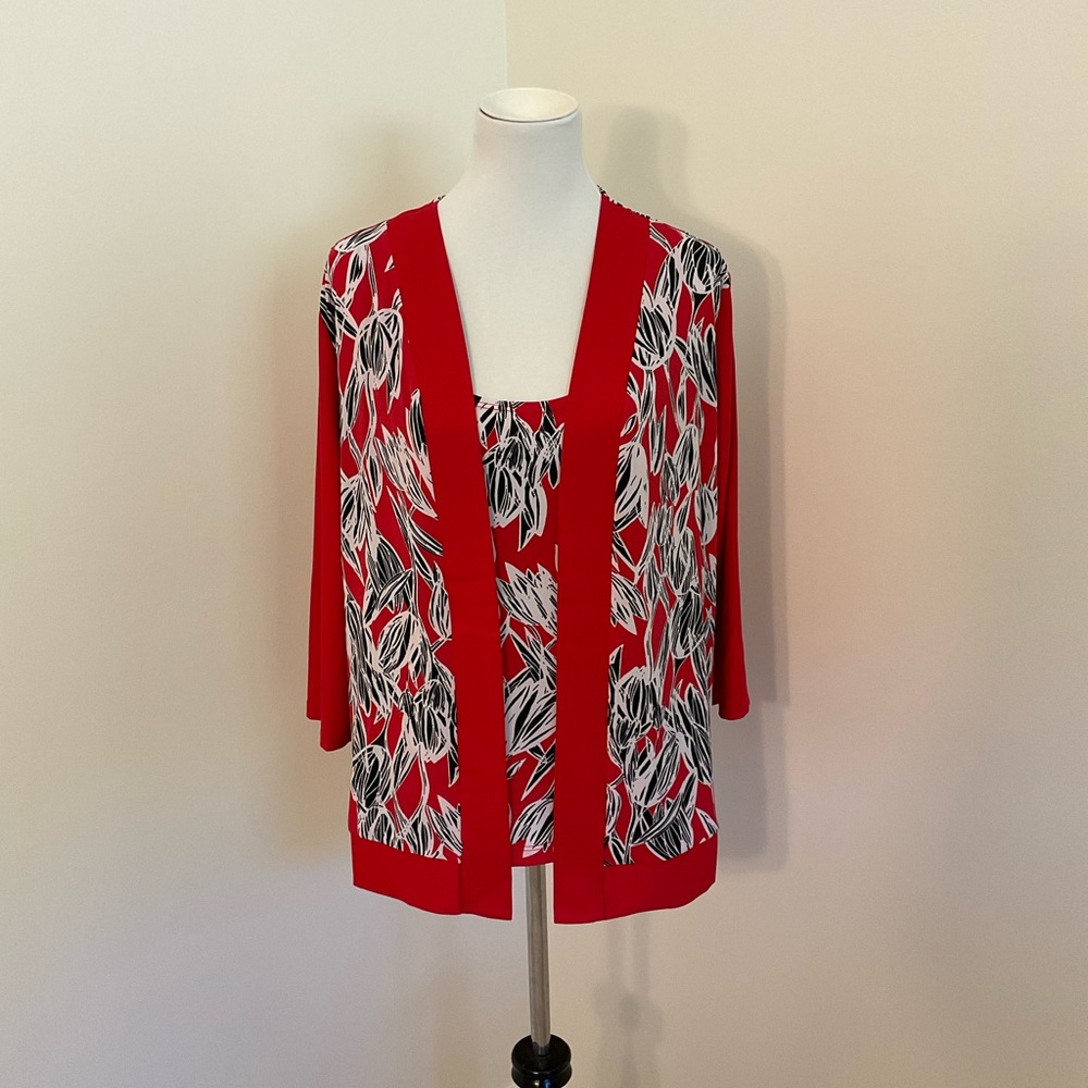 Slinky Brand Red and Black 2-Piece Cardigan Sweater Set